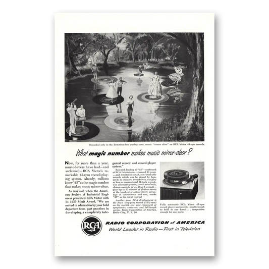 1950 RCA Radios Magic Number Makes Music Mirror Clear Vintage Magazine Print Ad