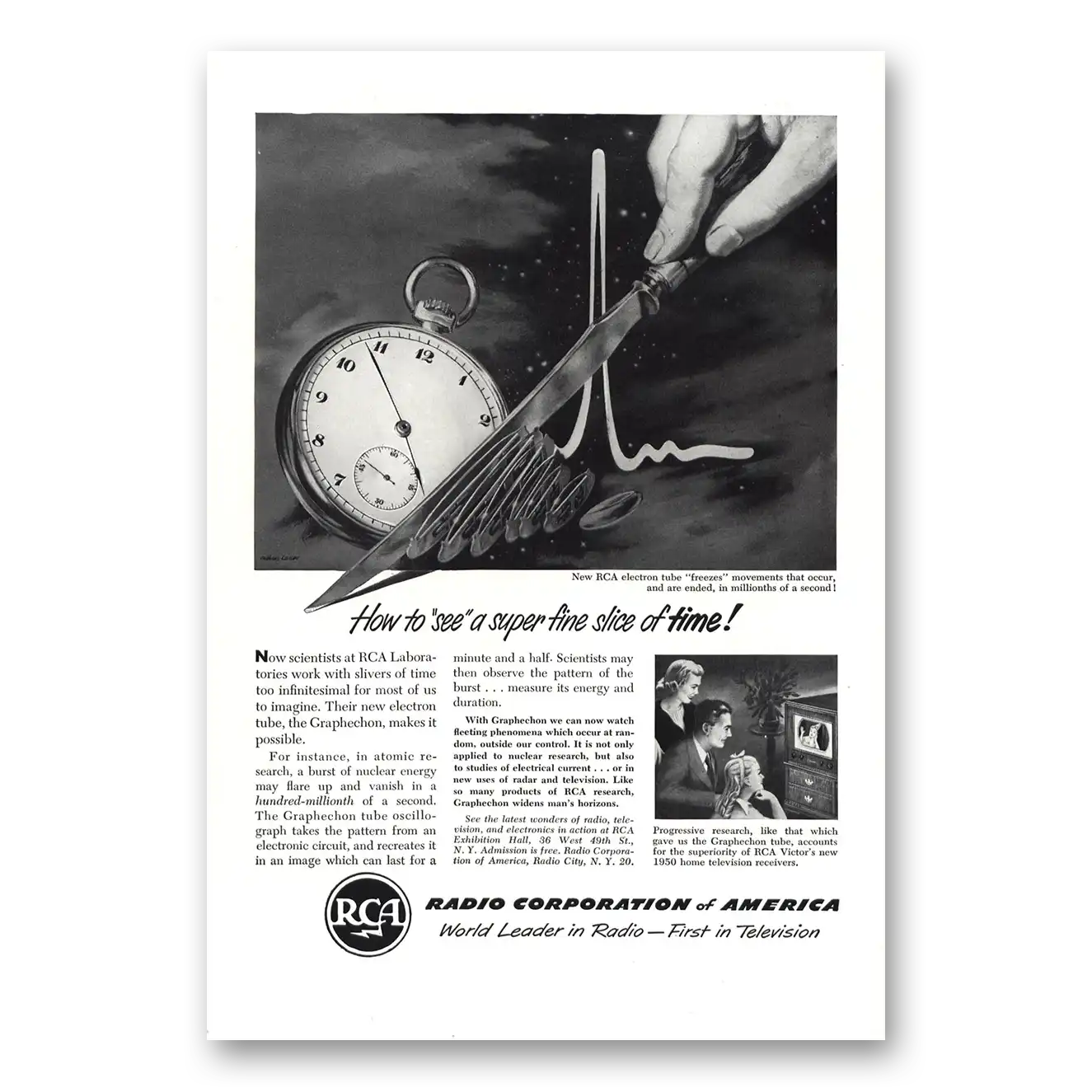 1950 RCA Television Super Fine Slice of Time Electron Tube Vintage Magazine Print Ad