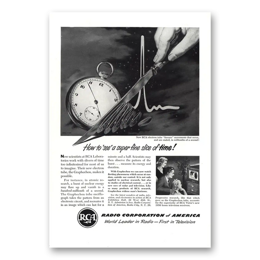 1950 RCA Television Super Fine Slice of Time Electron Tube Vintage Magazine Print Ad