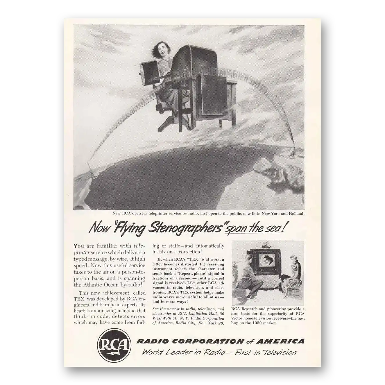 1950 RCA Television Flying Stenographers Vintage Magazine Print Ad