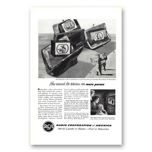 1950 RCA Television Fits Television Into More Purses Vintage Magazine Print Ad