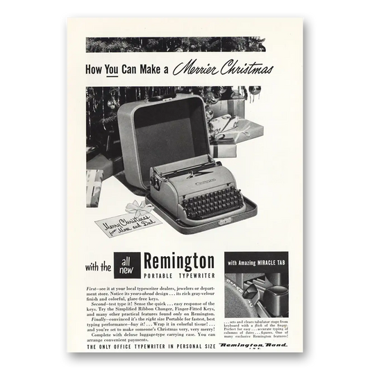 1950 Remington Typewriter Make Merrier Christmas Vintage Magazine Print Ad