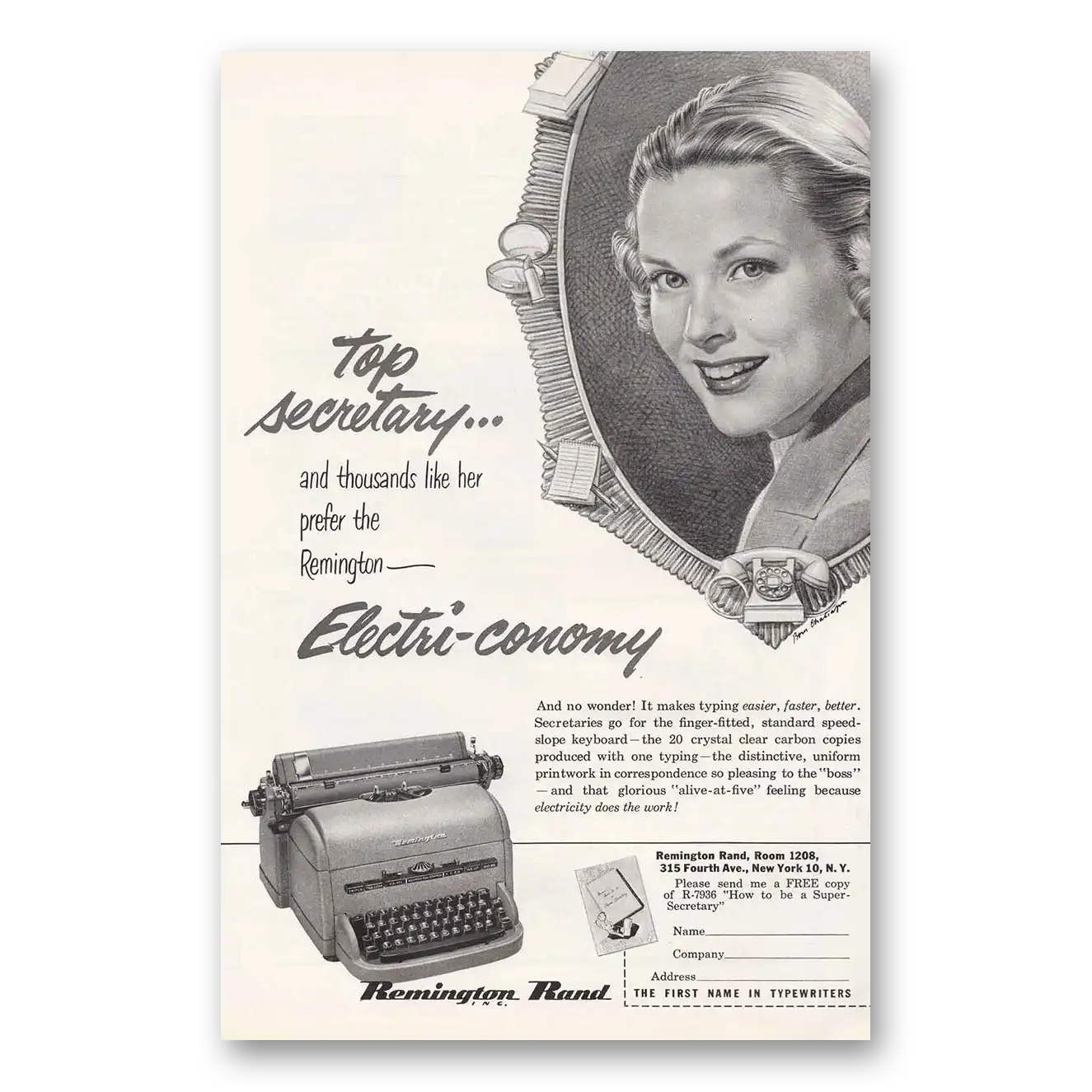 1950 Remington Typewriter Top Secretary Thousands Like Her Vintage Magazine Print Ad