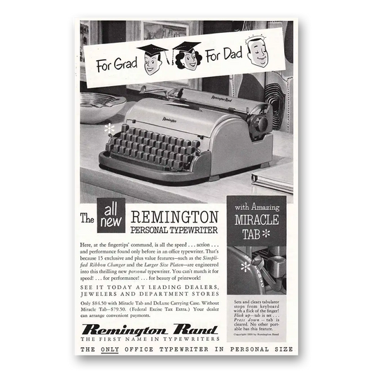 1950 Remington Typewriter Personal Typewriter Miracle Tab Vintage Magazine Print Ad