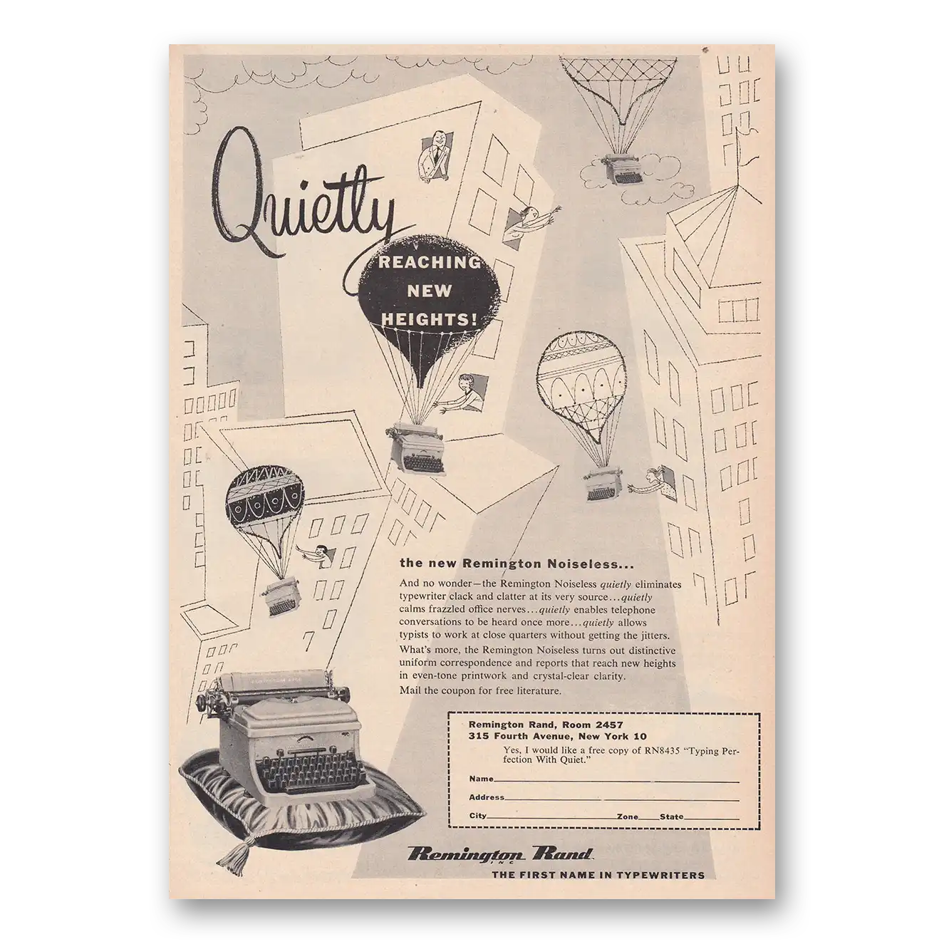 1950 Remington Typewriter Noiseless Typewriter Quietly Reaching New Heights Vintage Magazine Print Ad