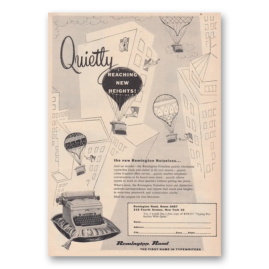 1950 Remington Typewriter Noiseless Typewriter Quietly Reaching New Heights Vintage Magazine Print Ad