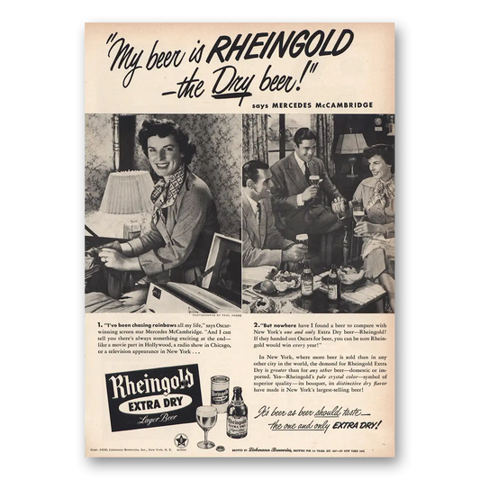 1950 Rheingold Beer Mercedes McCambridge Vintage Magazine Print Ad