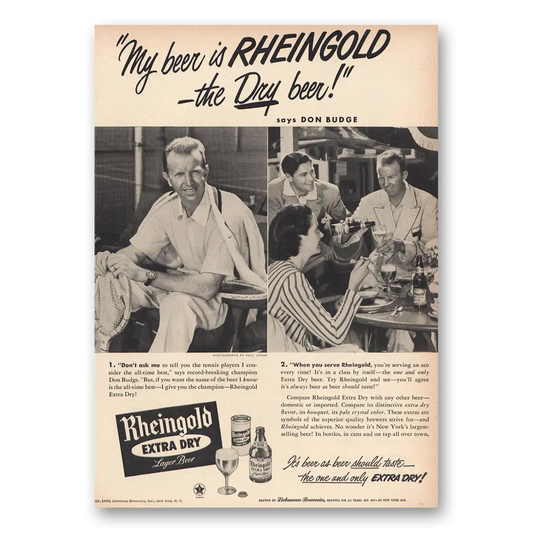 1950 Rheingold Beer Don Budge Vintage Magazine Print Ad