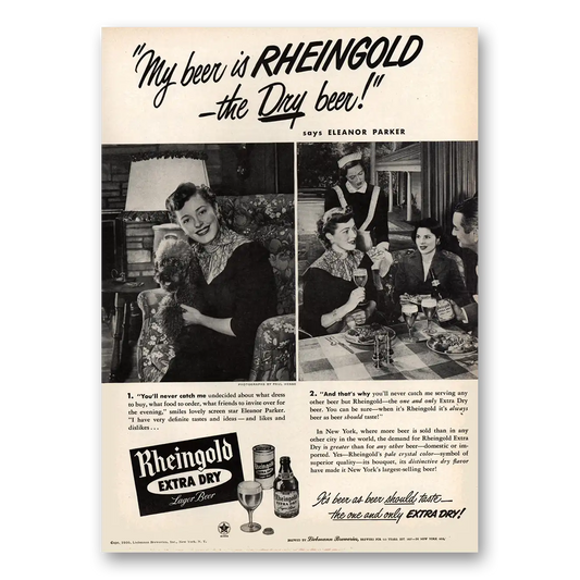 1950 Rheingold Beer Dry Beer Says Eleanor Parker Vintage Magazine Print Ad