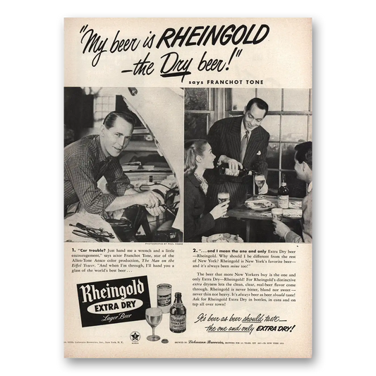 1950 Rheingold Beer Franchot Tone Vintage Magazine Print Ad