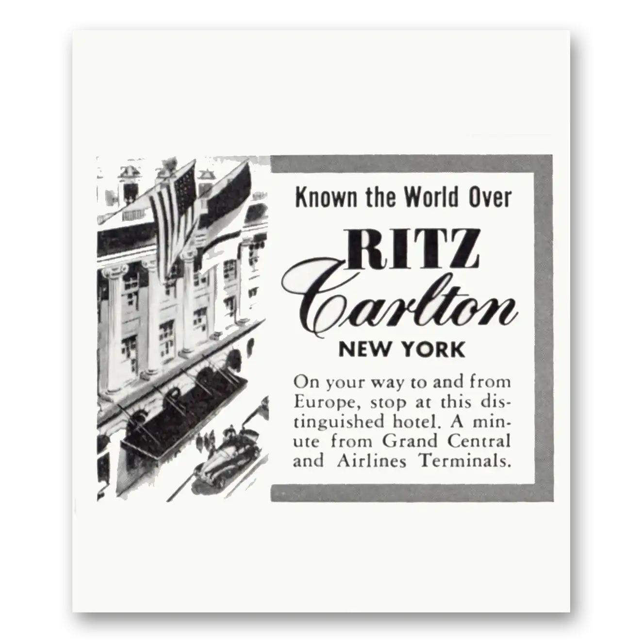 1950 Ritz Carlton New York New York Known the World Over Vintage Magazine Print Ad