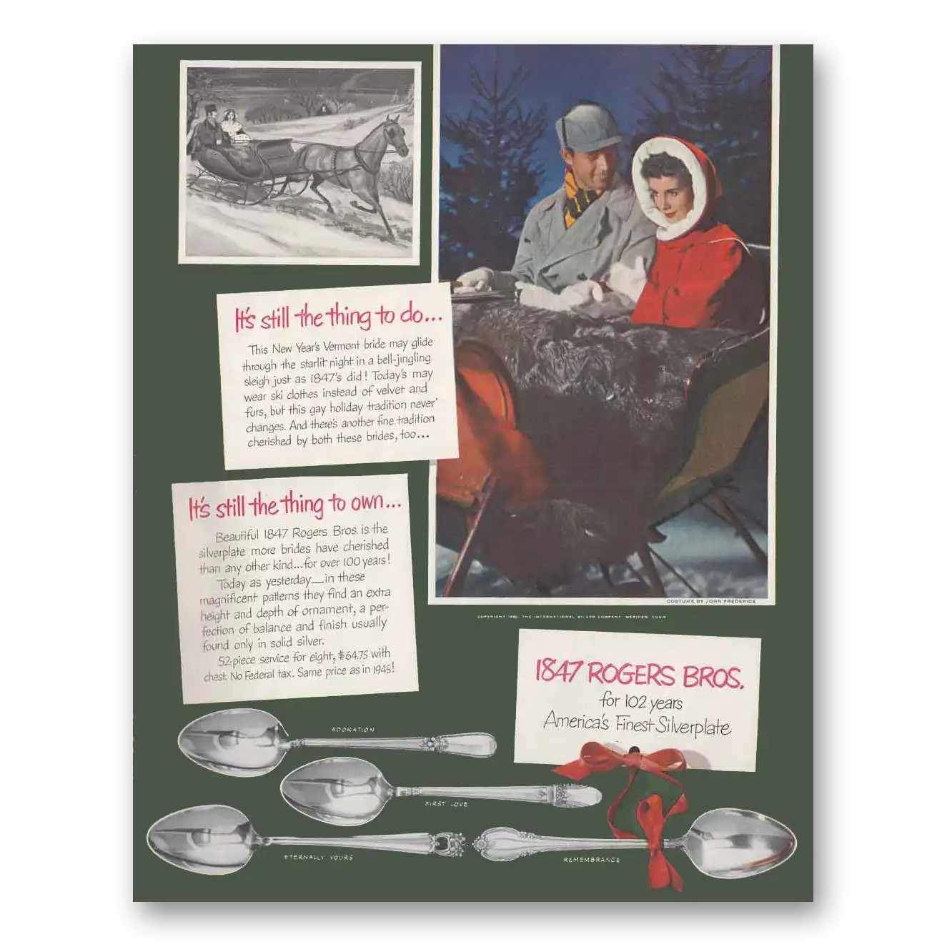 1950 1847 Rogers Bros Silverplate Sled Vintage Magazine Print Ad