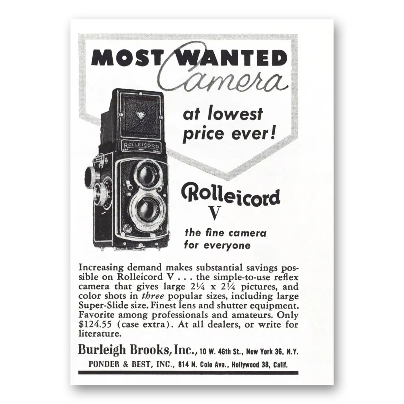 1956 Rolleicord Camera Most Wanted Camera Vintage Magazine Print Ad