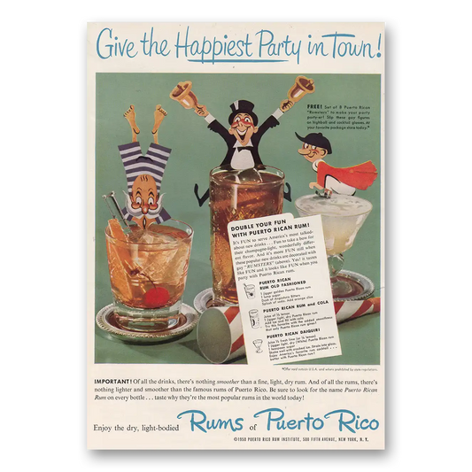 1950 Rums of Puerto Rico Happiest Party in Town Vintage Magazine Print Ad