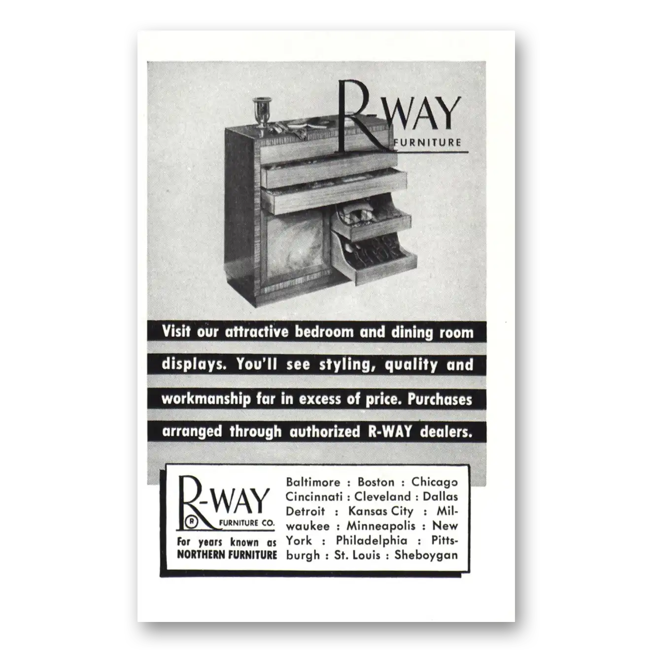 1950 Rway Northern Furniture Attractive Bedroom Dining Room Displays Vintage Magazine Print Ad