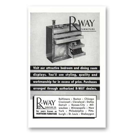 1950 Rway Northern Furniture Attractive Bedroom Dining Room Displays Vintage Magazine Print Ad