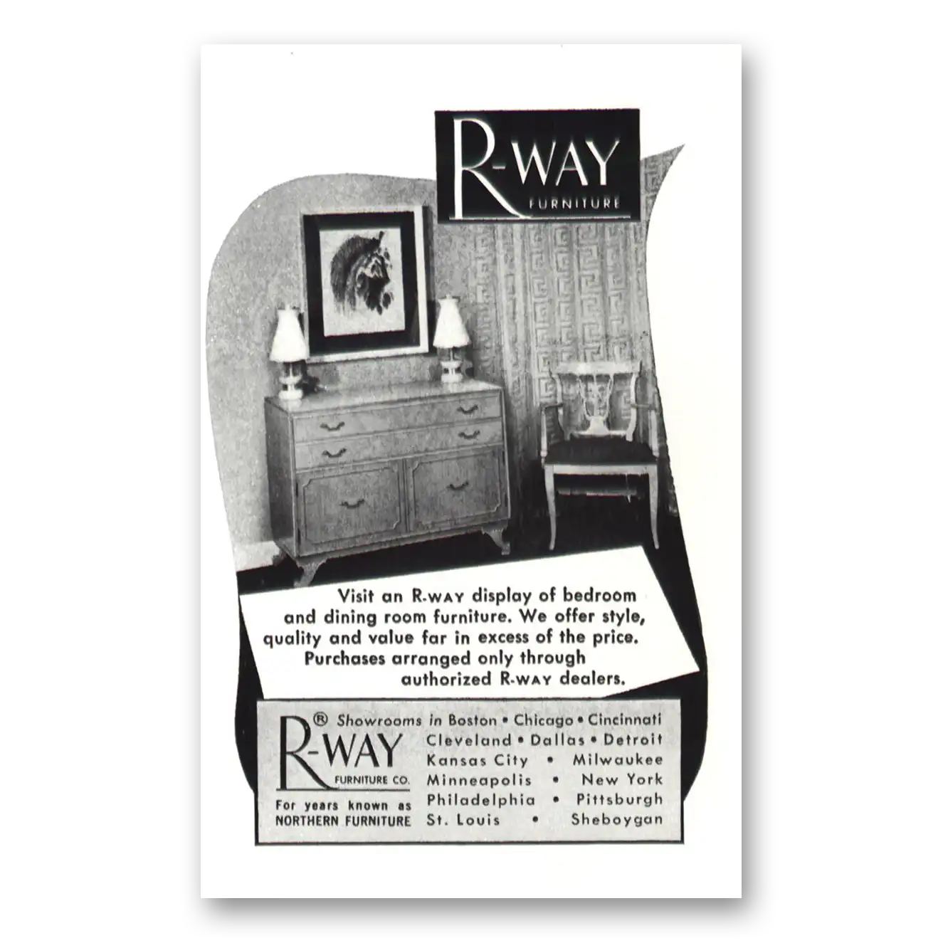 1950 Rway Northern Furniture Bedroom and Dining Room Vintage Magazine Print Ad