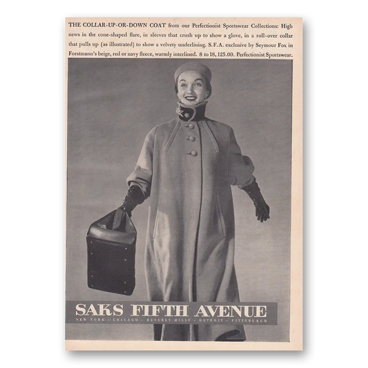 1950 Saks Fifth Avenue Collar Up Or Down Coat Vintage Magazine Print Ad