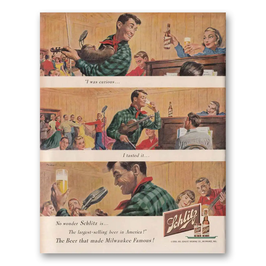 1950 Schlitz Beer I Was Curious Tasted It Vintage Magazine Print Ad