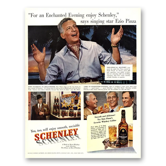 1950 Schenley Whiskey Some Enchanted Evening Ezio Pinza Vintage Magazine Print Ad