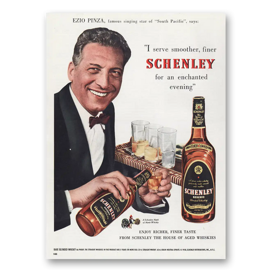 1950 Schenley Whiskey Ezio Pinza South Pacific Vintage Magazine Print Ad