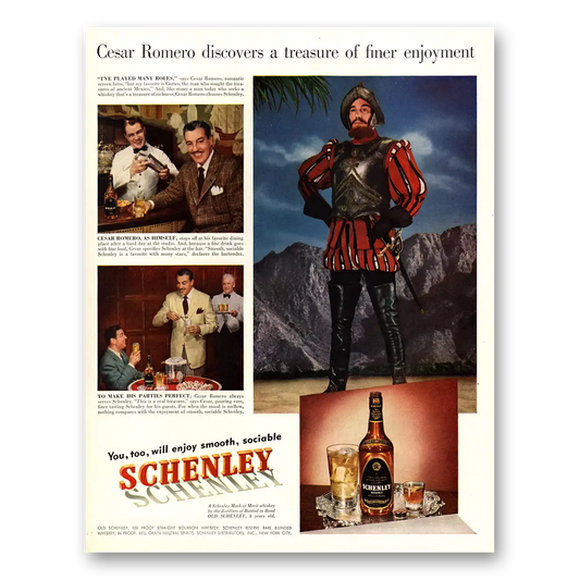 1950 Schenley Whiskey Cesar Romero Discovers a Treasure Vintage Magazine Print Ad