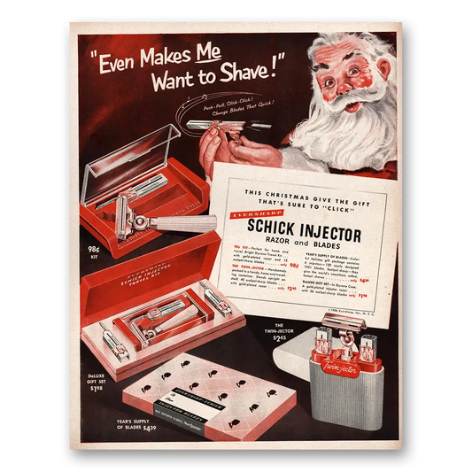 1950 Schick Injector Razor Even Makes Me Want to Shave Santa Claus Vintage Magazine Print Ad