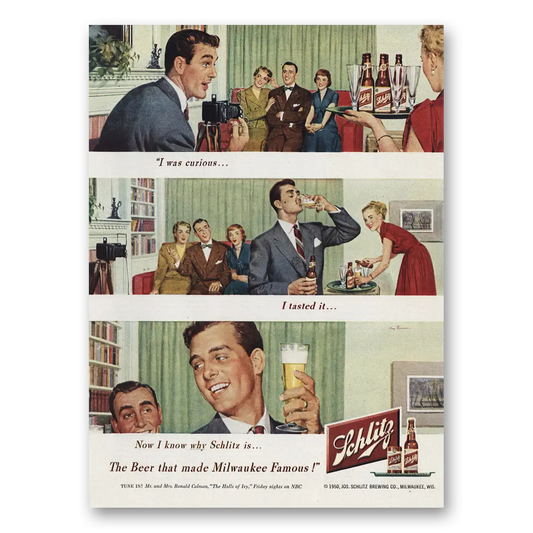 1950 Schlitz Beer I Was Curious I Tasted It Vintage Magazine Print Ad