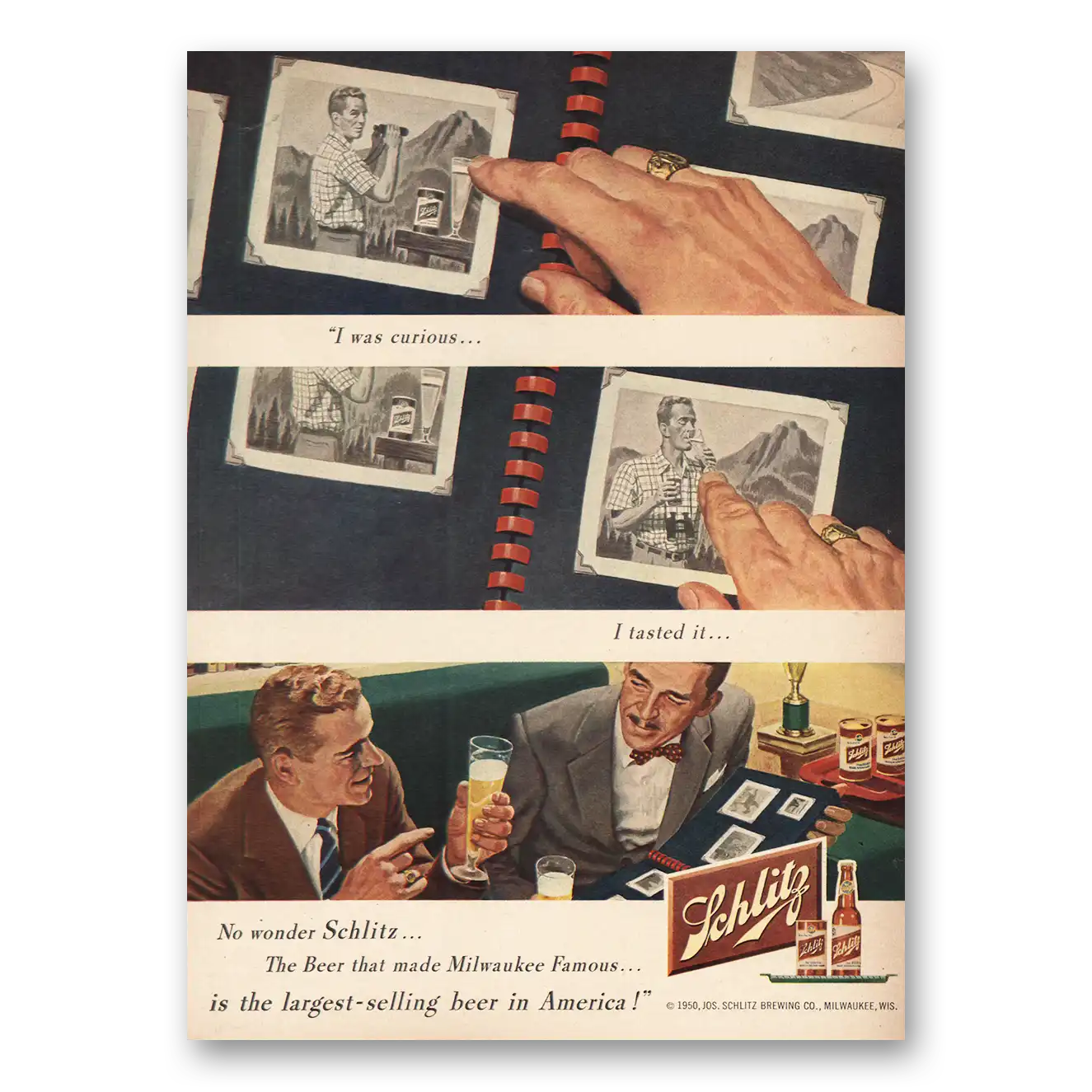 1950 Schlitz Beer I Tasted It Photo Album Vintage Magazine Print Ad