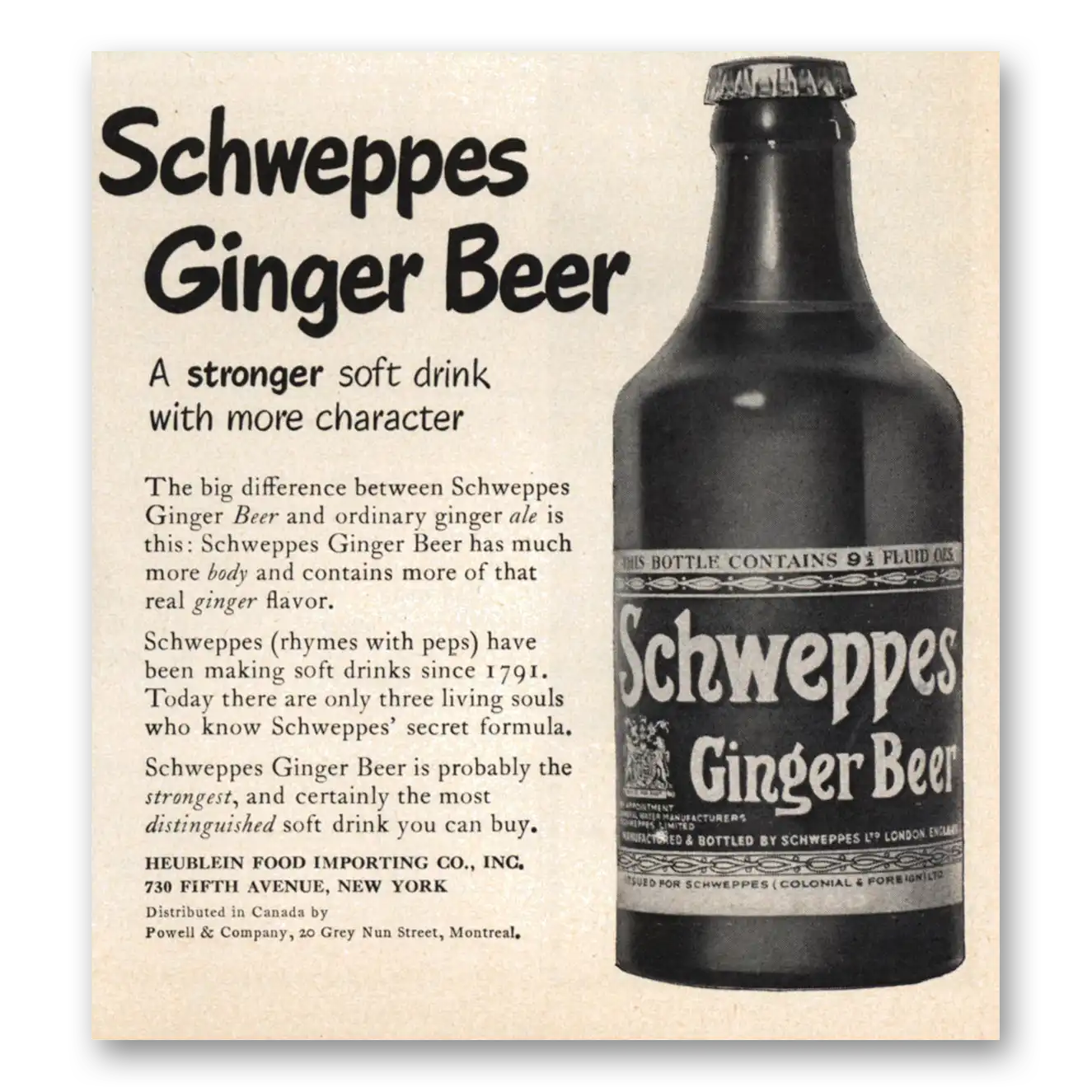 1950 Schweppes Ginger Beer Stronger Soft Drink Vintage Magazine Print Ad