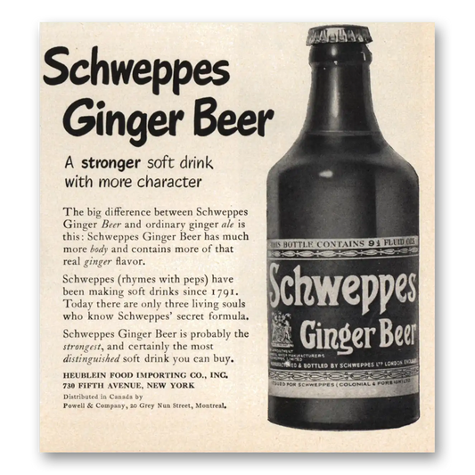 1950 Schweppes Ginger Beer Stronger Soft Drink Vintage Magazine Print Ad