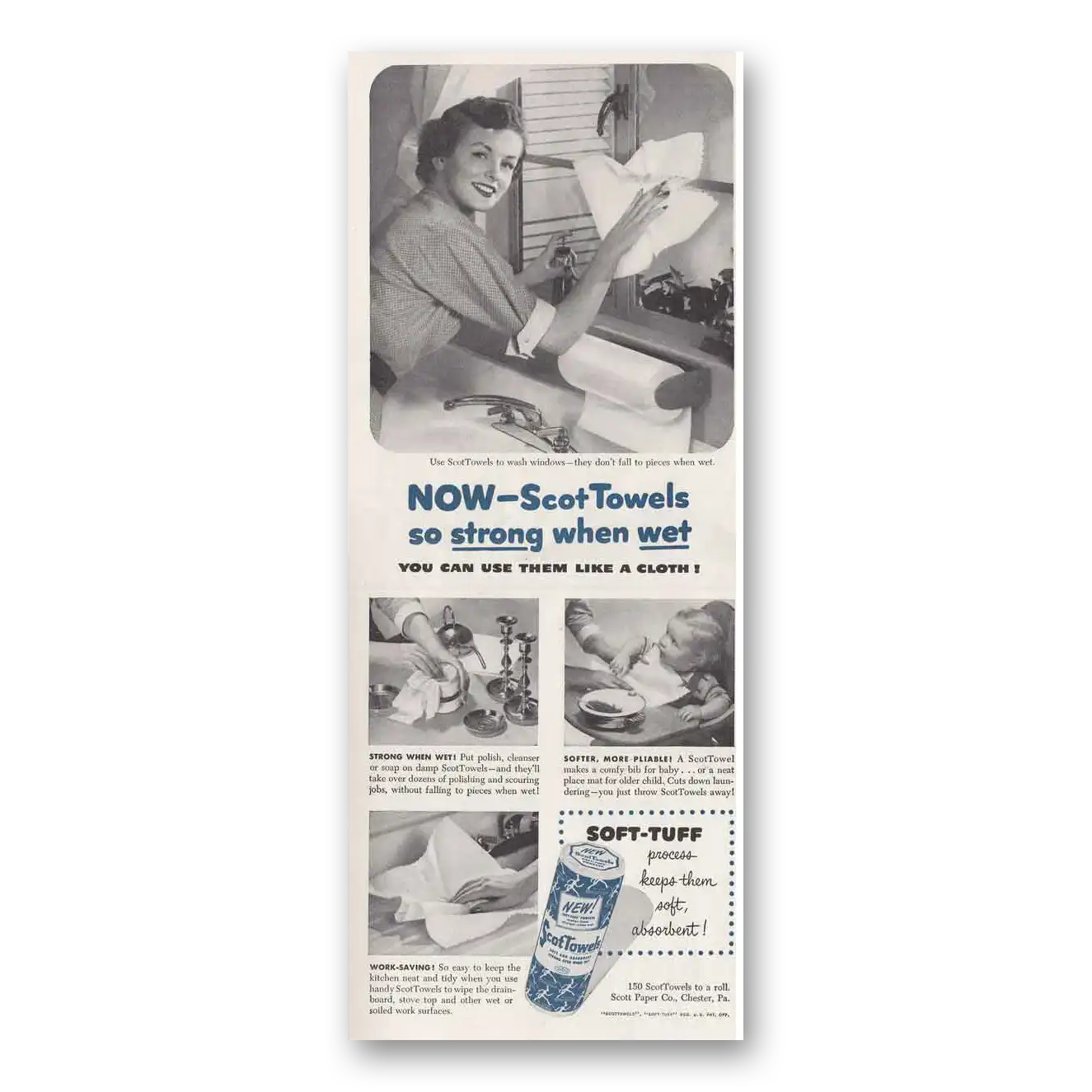 1950 Scot Towels So Strong When Wet Vintage Magazine Print Ad