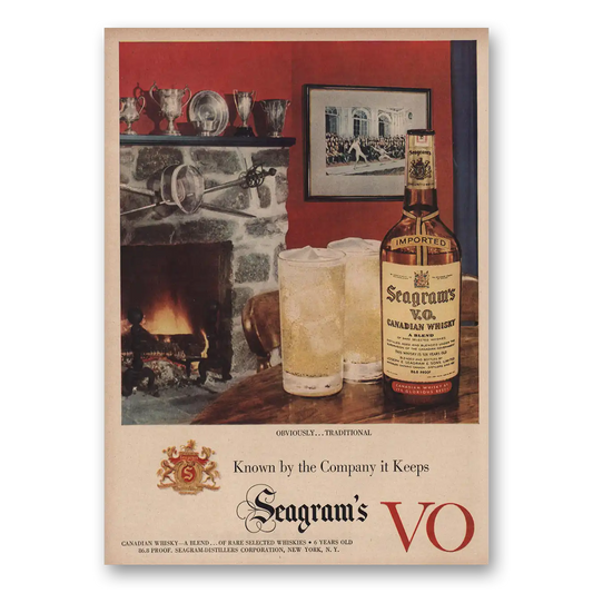 1950 Seagrams VO Whisky Fireplace Obviously Traditional Vintage Magazine Print Ad