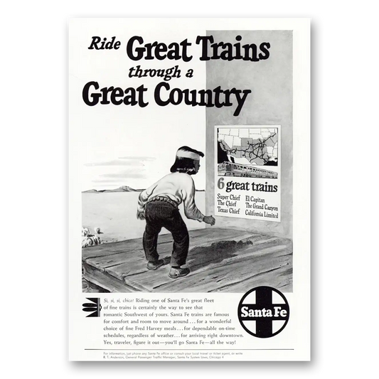 1950 Santa Fe Railway Great Trains Through a Great Country Vintage Magazine Print Ad