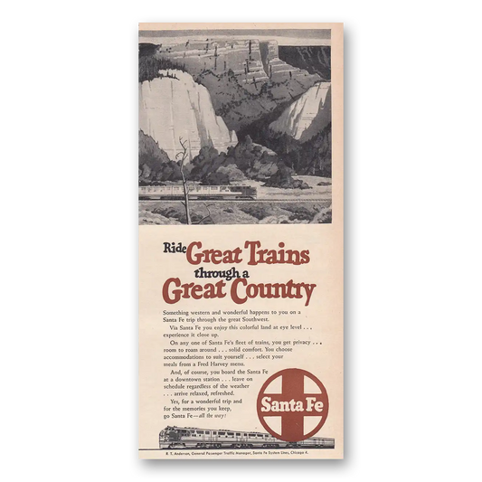 1950 Santa Fe Railway Great Trains Through a Great Country Vintage Magazine Print Ad