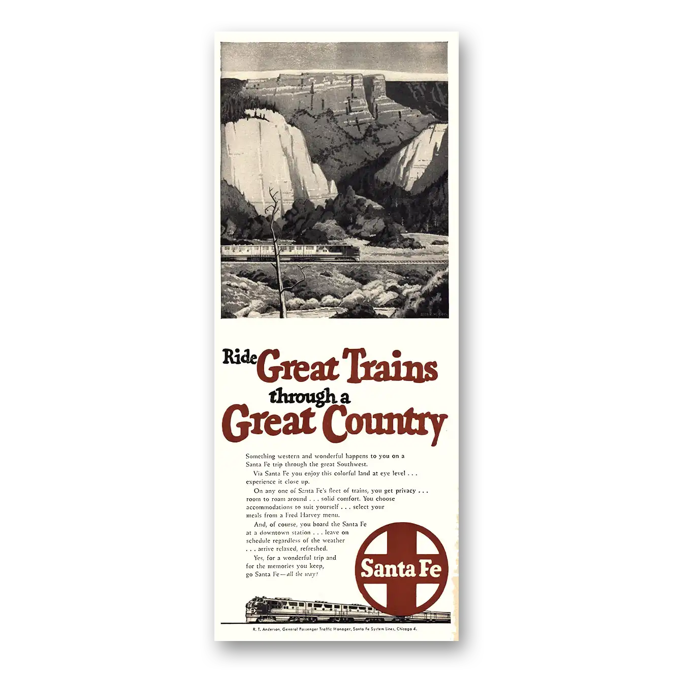 1950 Santa Fe Railway Something Western and Wonderful Vintage Magazine Print Ad