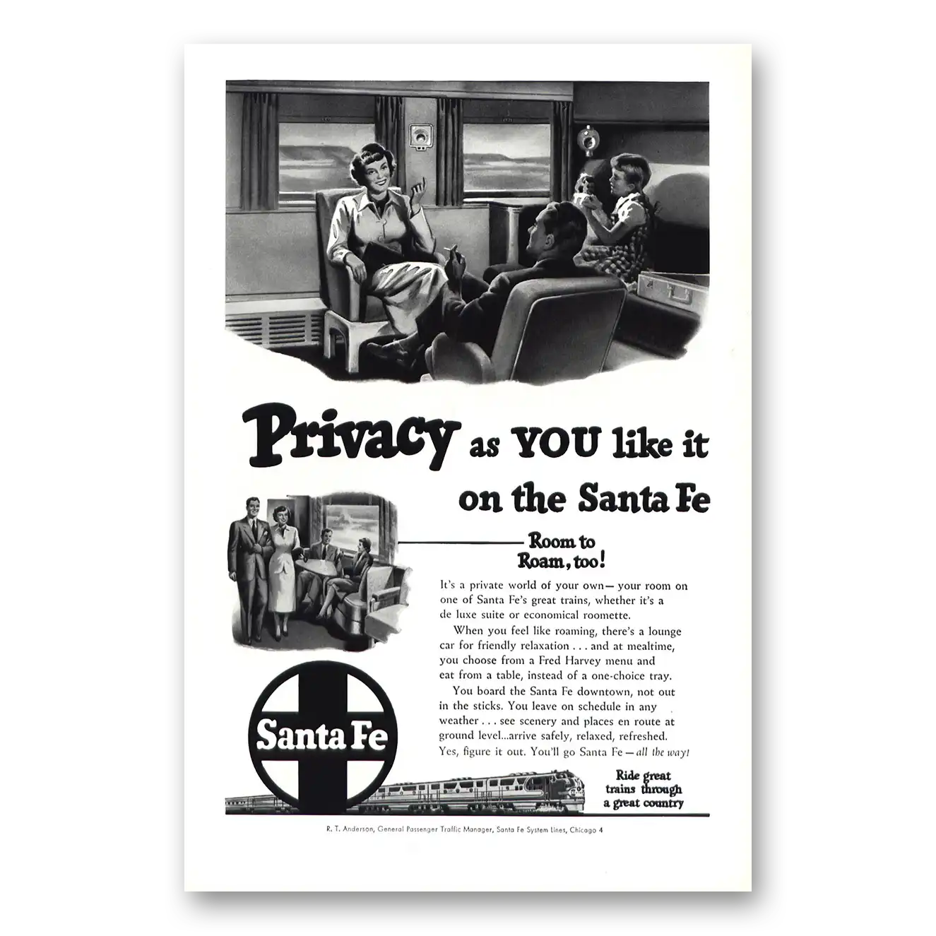 1950 Santa Fe Railway Privacy as You Like It Vintage Magazine Print Ad