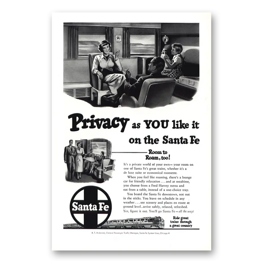 1950 Santa Fe Railway Privacy as You Like It Vintage Magazine Print Ad