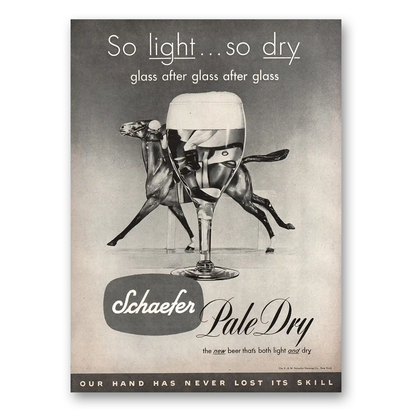 1950 Schaefer Beer So Light So Dry Horse Vintage Magazine Print Ad