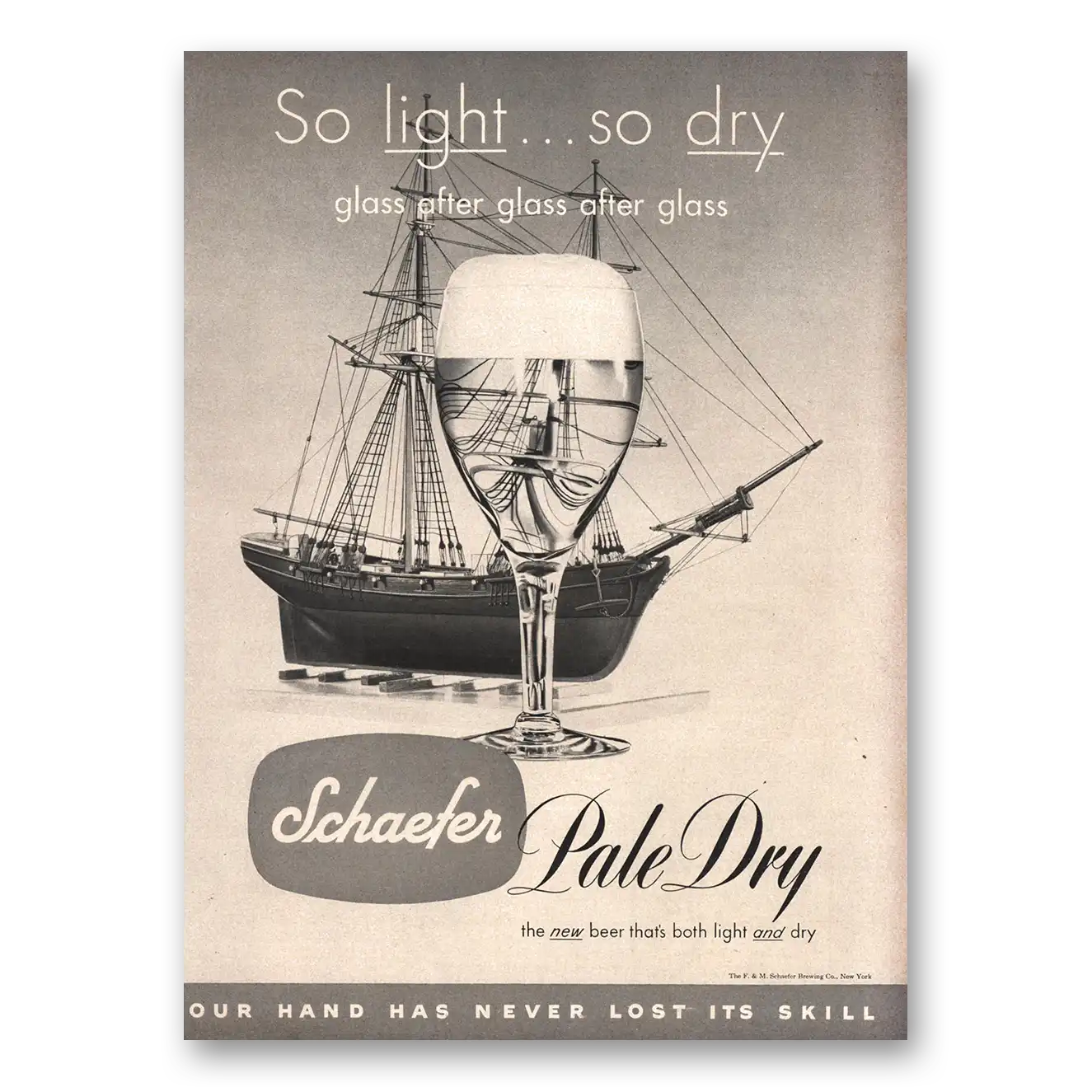 1950 Schaefer Beer So Light So Dry Ship Vintage Magazine Print Ad