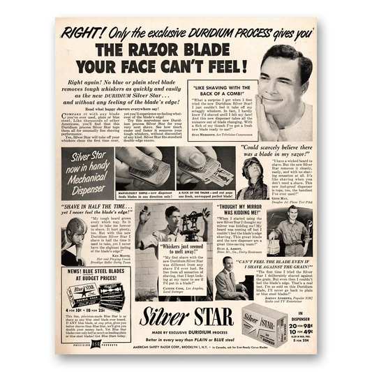 1950 Silver Star Razor Blade Your Face Can't Feel Vintage Magazine Print Ad