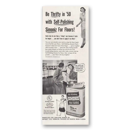 1950 Simoniz Floor Wax Self Polishing Simonizing for Floors Vintage Magazine Print Ad