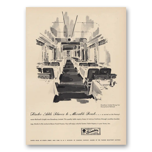 1950 Simtex Table Linens Broadway Limited Dining Car Vintage Magazine Print Ad