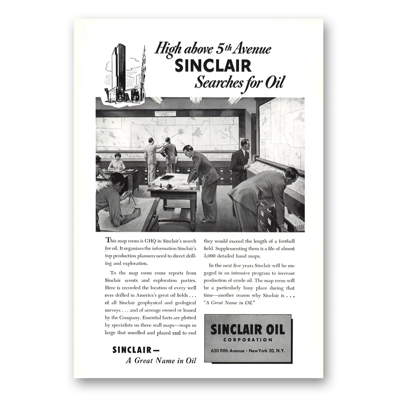 1950 Sinclair Oil High Above 5th Avenue Vintage Magazine Print Ad