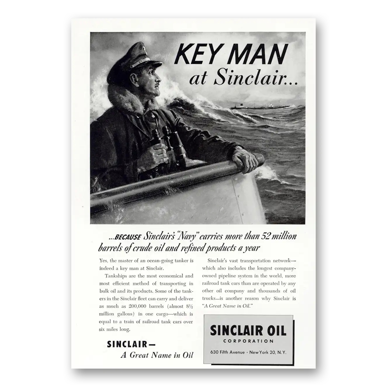 1950 Sinclair Key Man at Sinclair Because Sinclairs Navy Vintage Magazine Print Ad