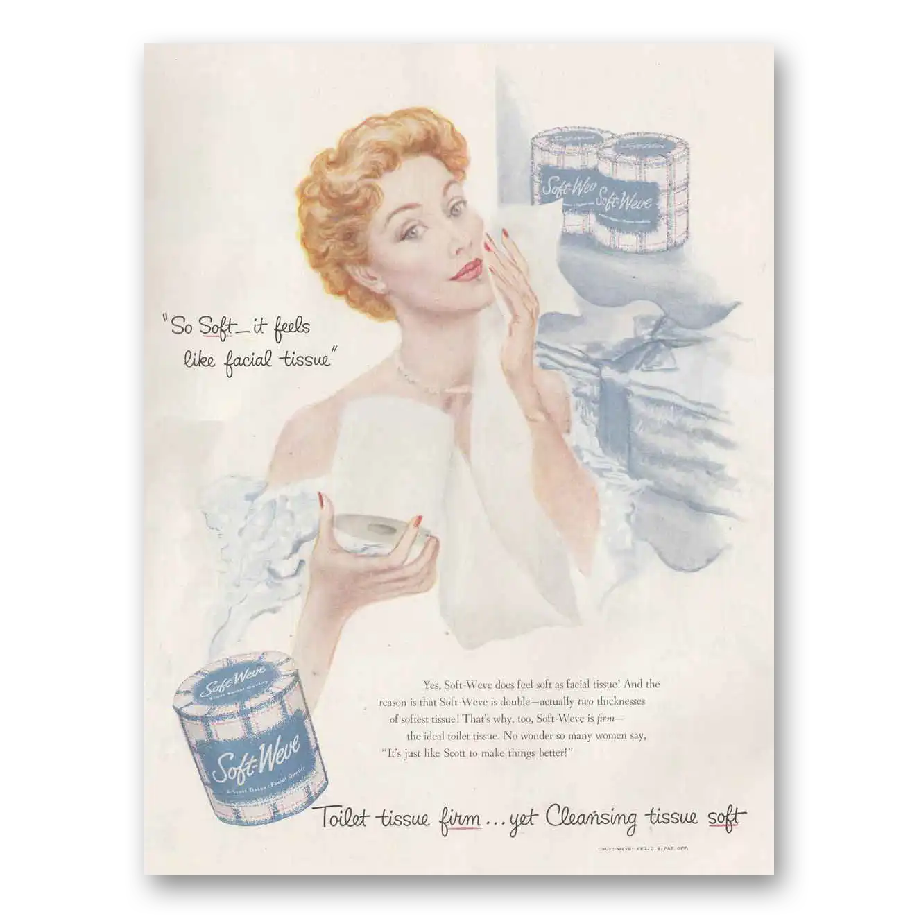 1950 Soft Weve Tissue Feels Like Facial Tissue Vintage Magazine Print Ad