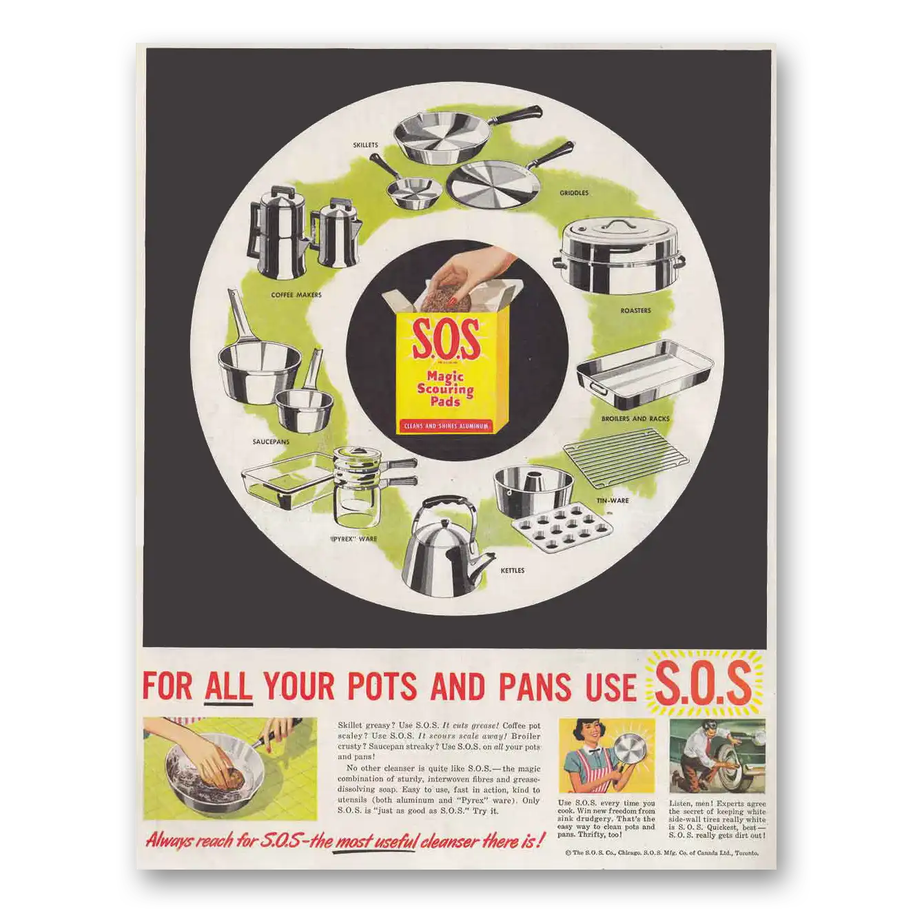 1950 SOS Scouring Pads For All Your Pots and Pans Vintage Magazine Print Ad