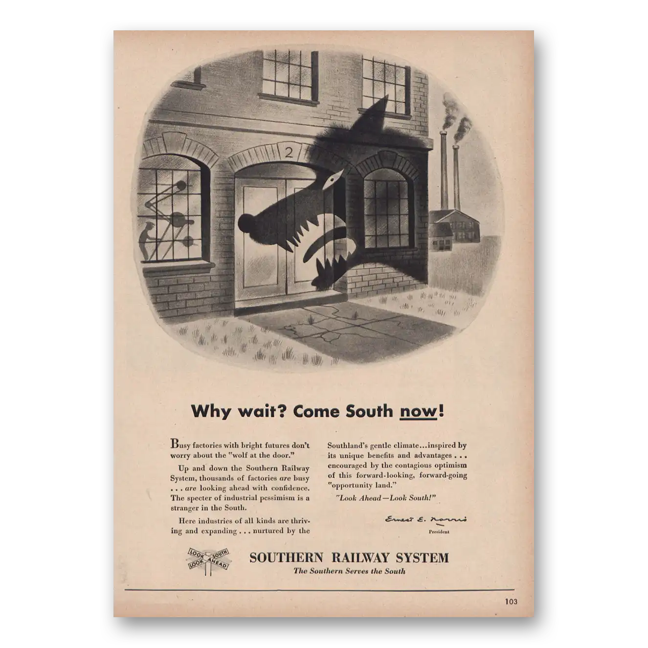 1950 Southern Railway Why Wait Come South Now Vintage Magazine Print Ad