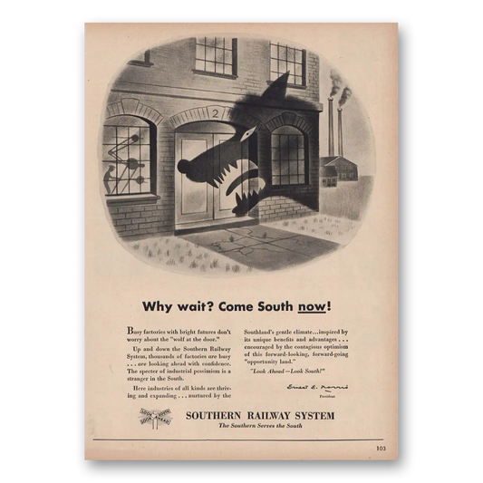 1950 Southern Railway Why Wait Come South Now Vintage Magazine Print Ad