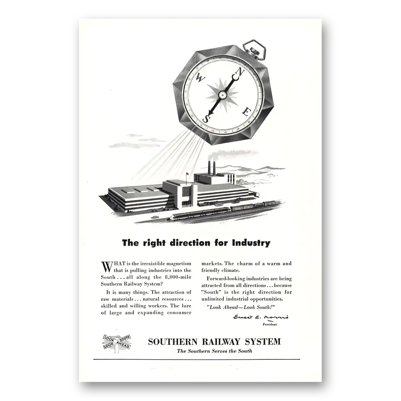 1950 Southern Railway Right Direction Industry Vintage Magazine Print Ad